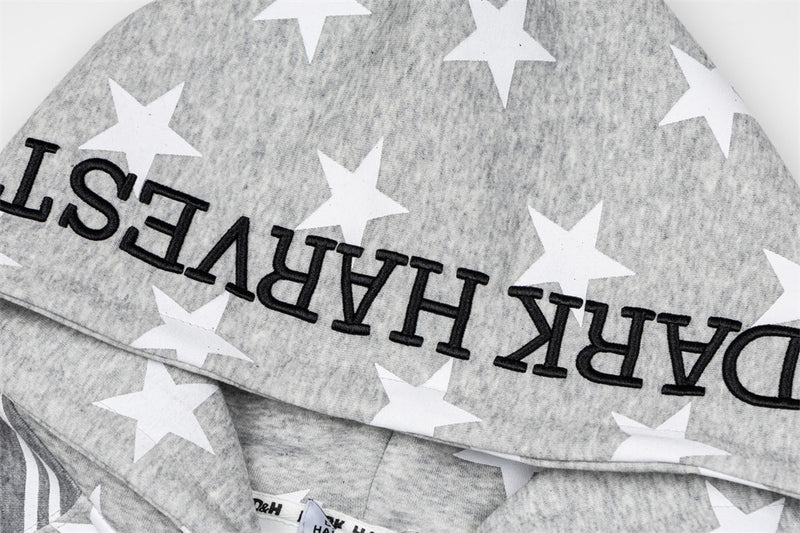 Star Print Zip-Up Hoodie with Striped Raglan Sleeves – Oversized Streetwear