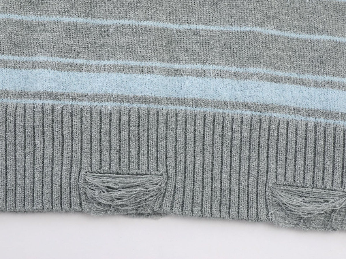 Striped Knit Sweater with Layered Shirt Collar and Tie Detail, Preppy Academy