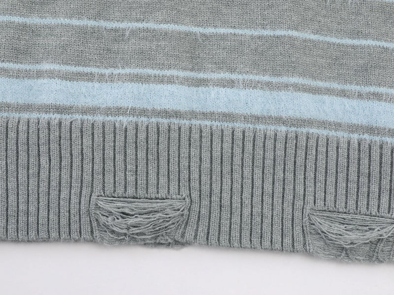 Striped Knit Sweater with Layered Shirt Collar and Tie Detail, Preppy Academy