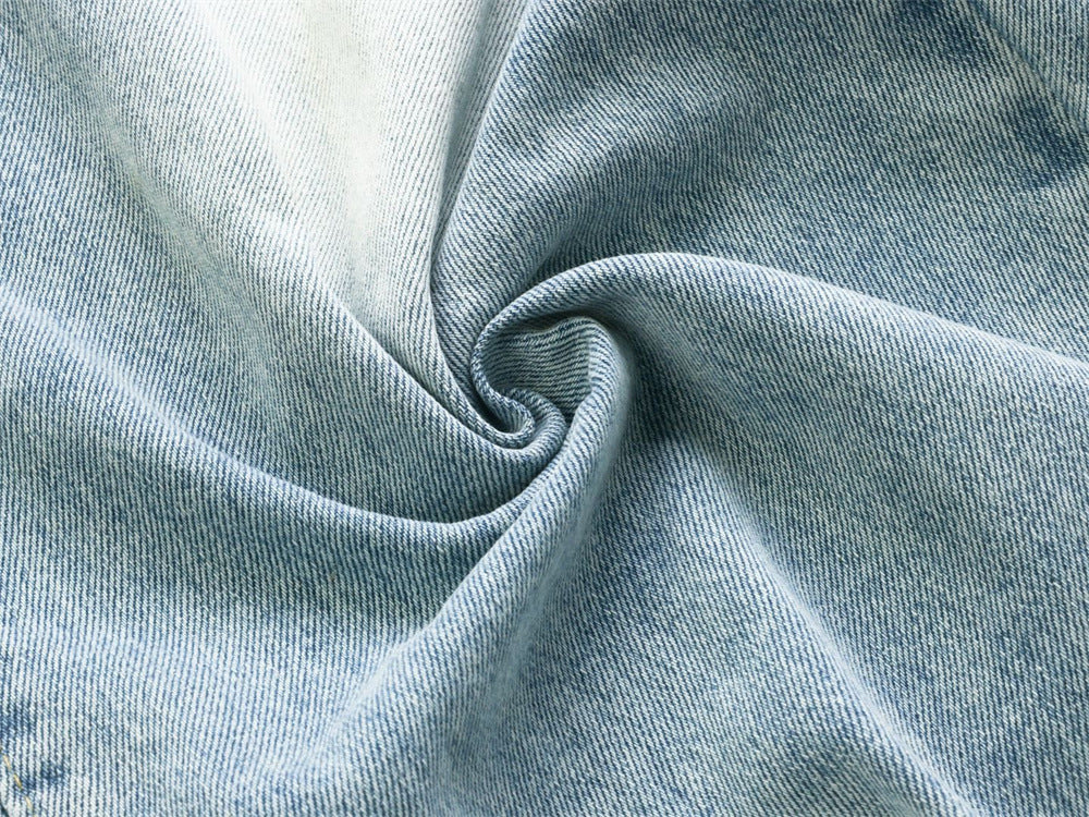 Wide-Leg Baggy Jeans – Men's Vintage Washed Light Blue Curved Hem Denim
