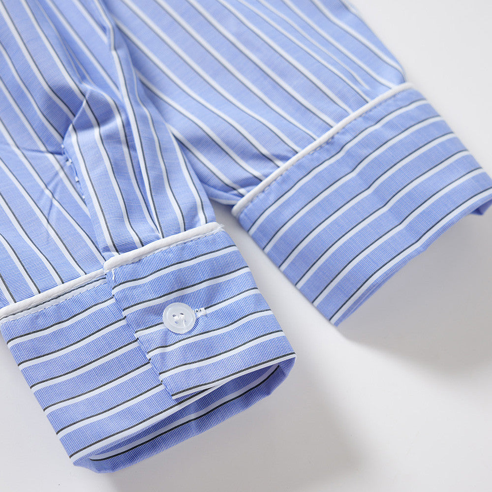 Men's Striped Long Sleeve Shirt – Oversized Western Embroidery & Dual Chest