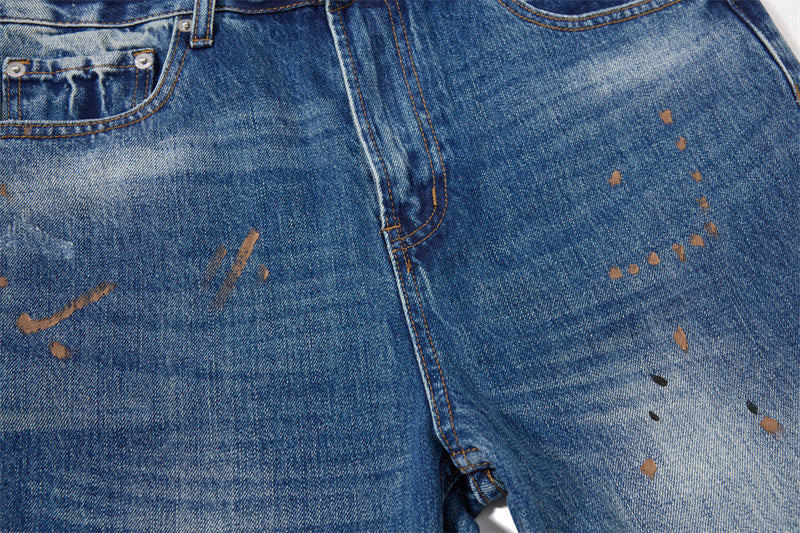 Men's Washed Distressed Flare Jeans with Graffiti Paint Splatter