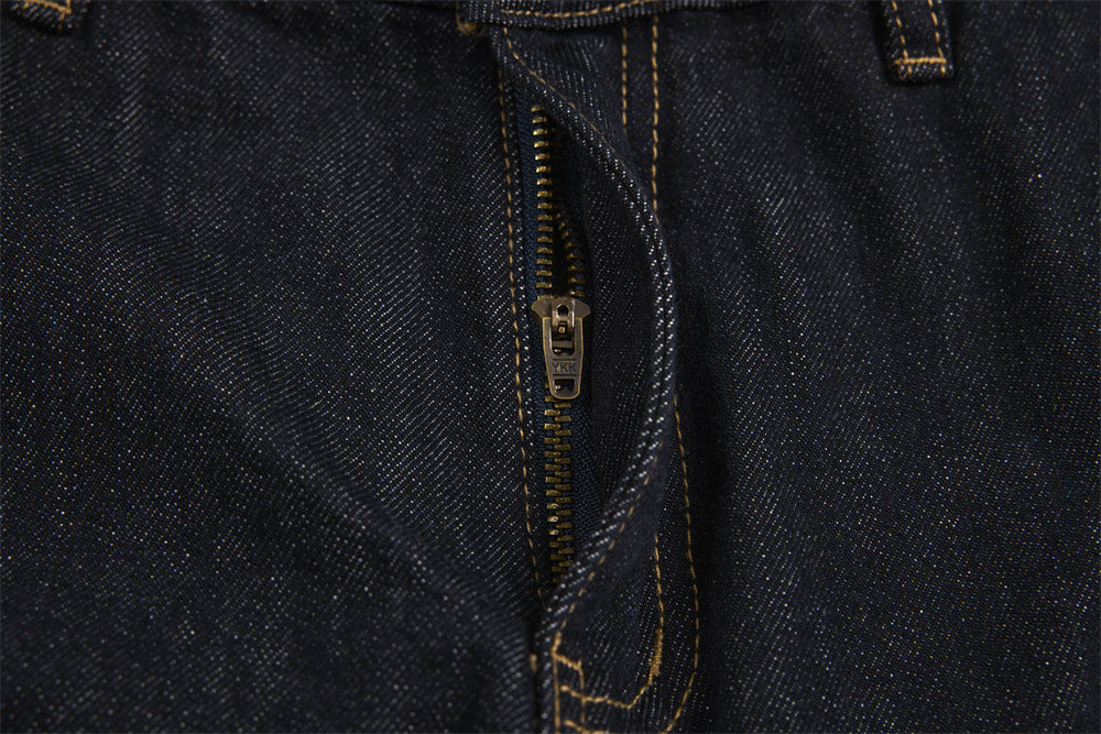 Wide-Leg Jeans with Leopard Print Double Waistband – Men's Dark Indigo Denim