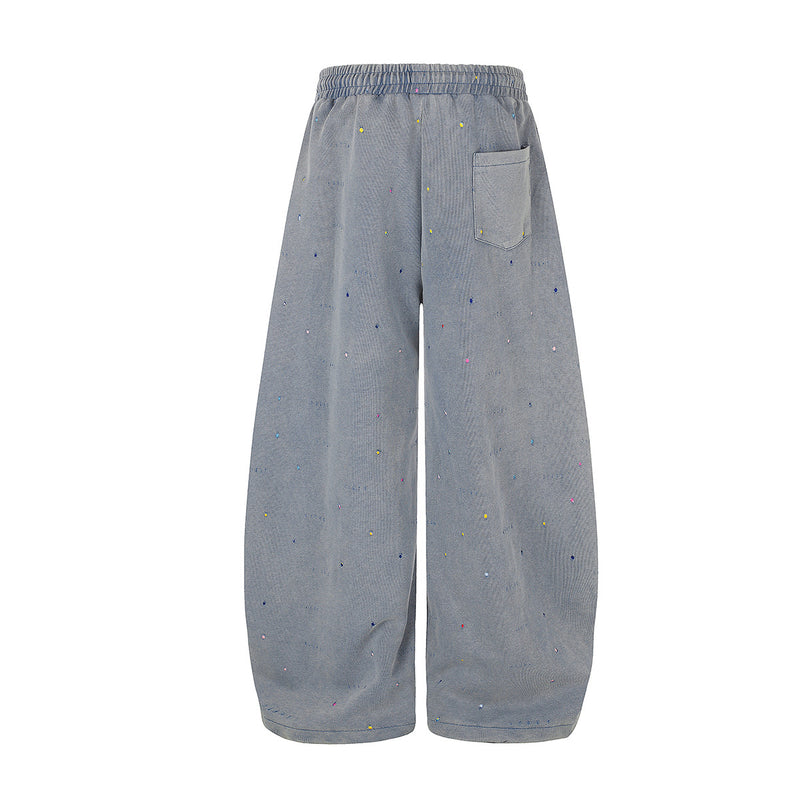 Pantalon de survêtement baggy à jambes larges, imprimé constellation d’étoiles, délavé