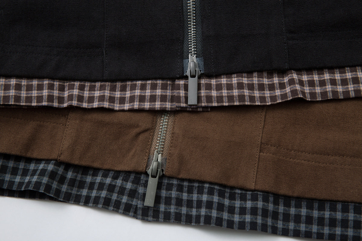 Men's Plaid-Lined Zip-Up Harrington Jacket – Layered Collar Workwear Coat