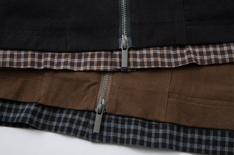 Men's Plaid-Lined Zip-Up Harrington Jacket – Layered Collar Workwear Coat