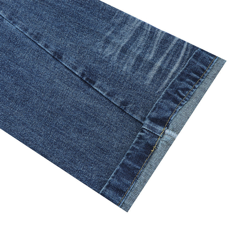 Men's Wide-Leg Jeans – Washed Dark Blue Denim with Stud Trim & Wavy Whisker