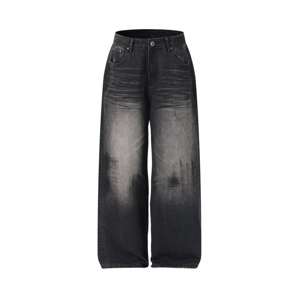Black Baggy Jeans Men – Wide Leg Washed Vintage Distressed Denim
