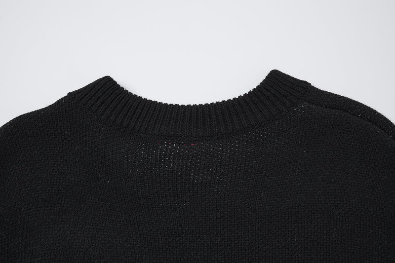Pull en maille graphique effet usé – Col rond streetwear américain avec appliqué