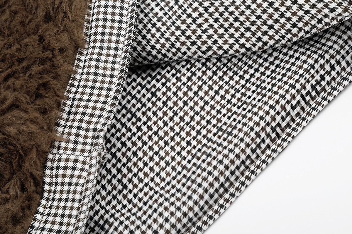 Gilet réversible en polaire teddy et tissu vichy matelassé – Gilet sans manches zippé