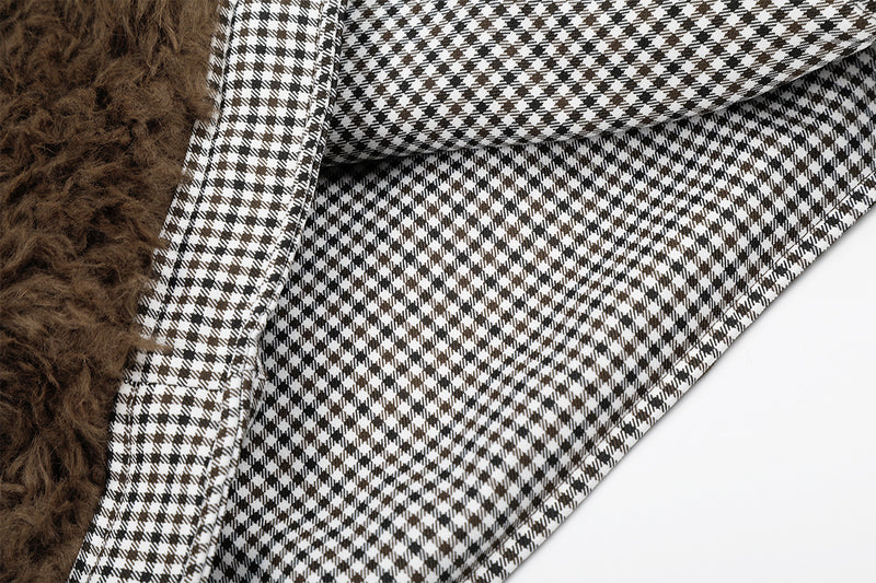 Gilet réversible en polaire teddy et tissu vichy matelassé – Gilet sans manches zippé