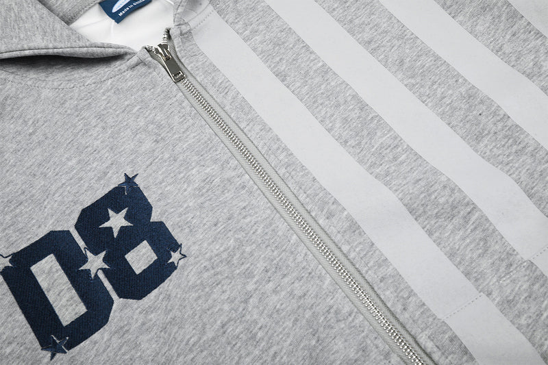 Sweat à capuche zippé rétro à rayures américaines – Sweat varsity oversize