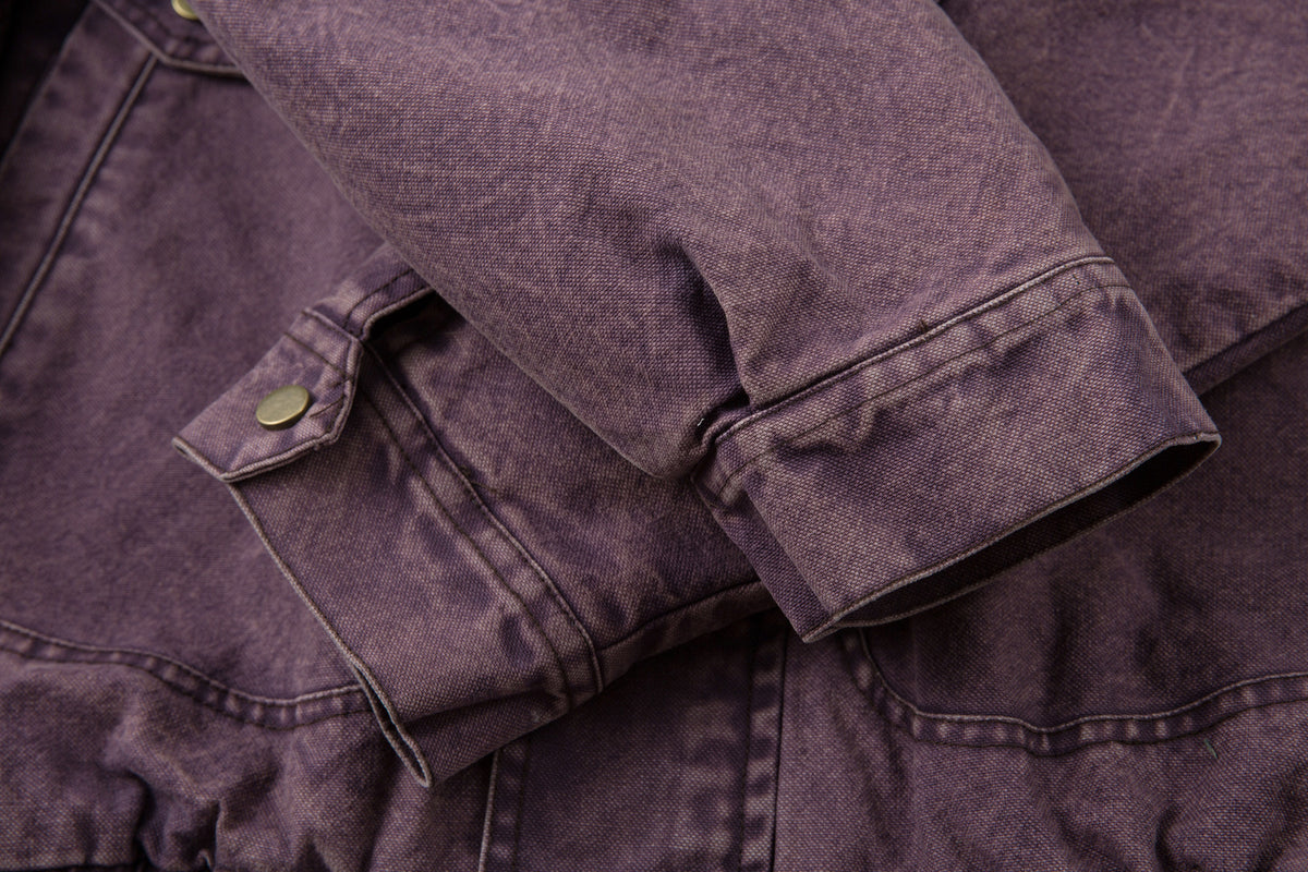 Washed Denim Bomber Jacket with Faux Fur Collar & Fleece Lining – Vintage