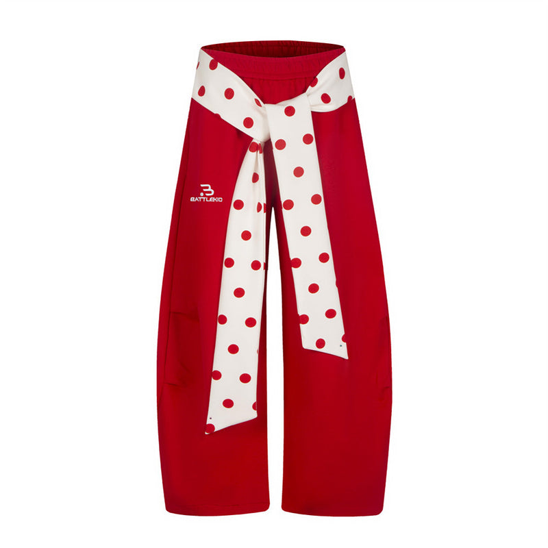 Polka Dot Tie-Waist Wide Leg Sweatpants – Unisex Colorblock Baggy Pants