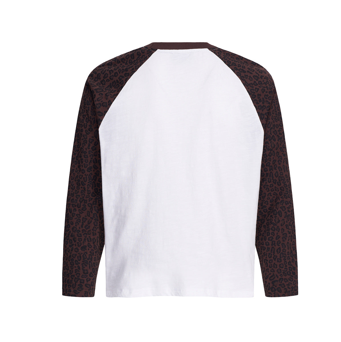 Langarm-Raglan-T-Shirt mit Leopardenprint – Iron-Cross-Stern-Print, Weiß &