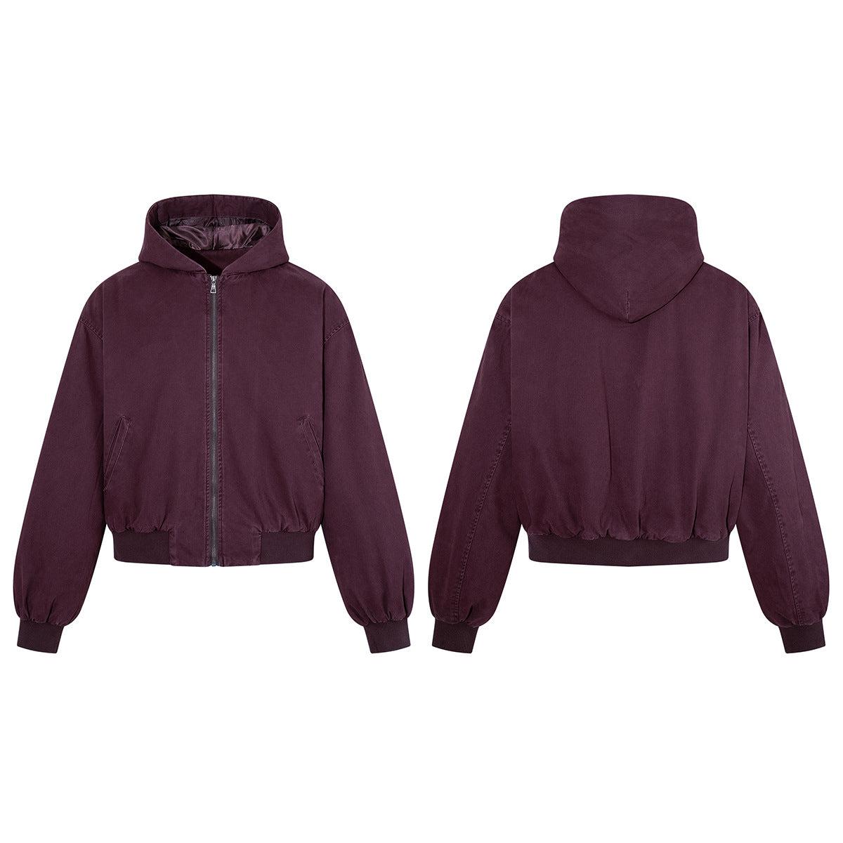 Cazadora bomber oversize con capucha – Prenda acolchada de algodón lavado