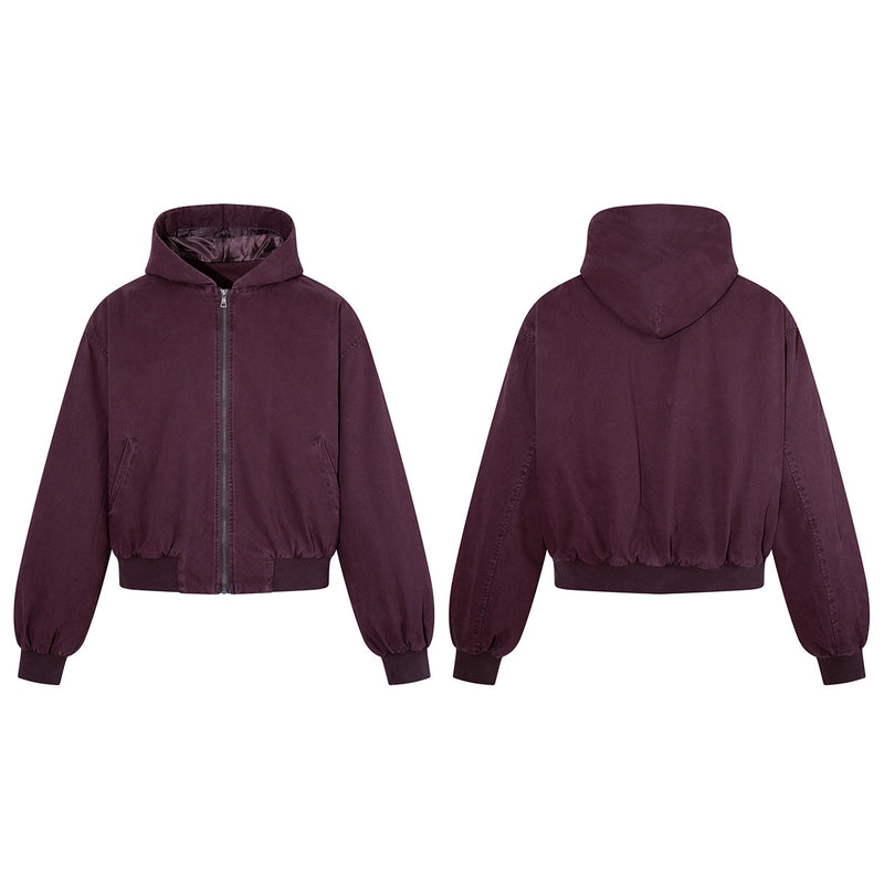Cazadora bomber oversize con capucha – Prenda acolchada de algodón lavado