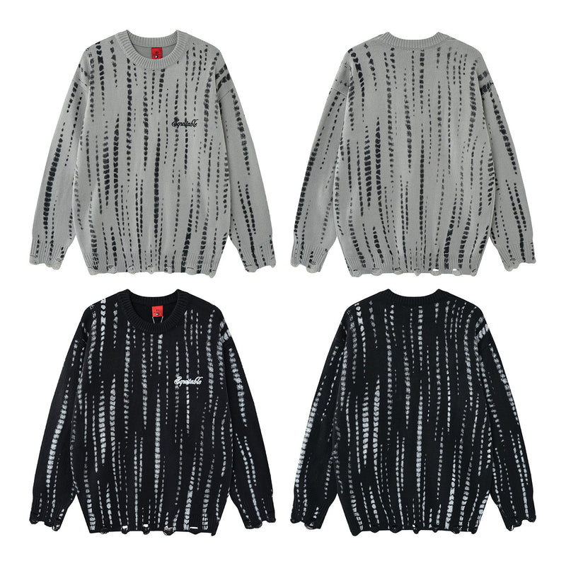 Pull en maille col rond oversize tie-dye délavé – Streetwear vintage