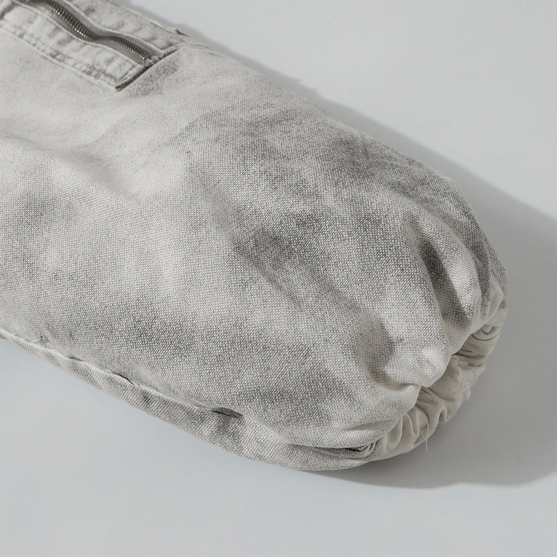Oversized Hooded Puffer Jacket – Distressed Raw-Edge Washed Streetwear Cotton