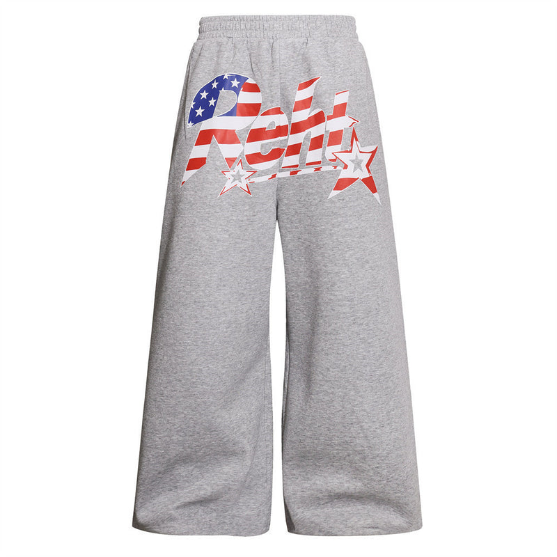 Men's American Flag Graphic Wide-Leg Sweatpants – Oversized Street Style