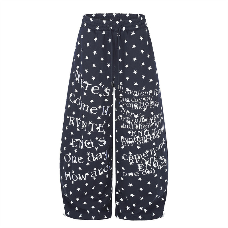Wide-Leg Star & Letter Print Pants – Men's Hip-Hop Streetwear Baggy Fit