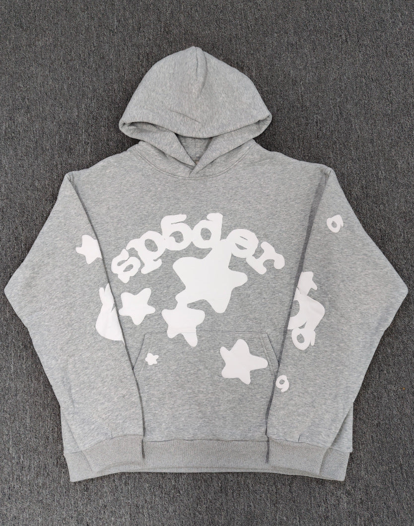 Sp5der Stars Hoodie – Grey 440GSM Heavyweight Streetwear Pullover