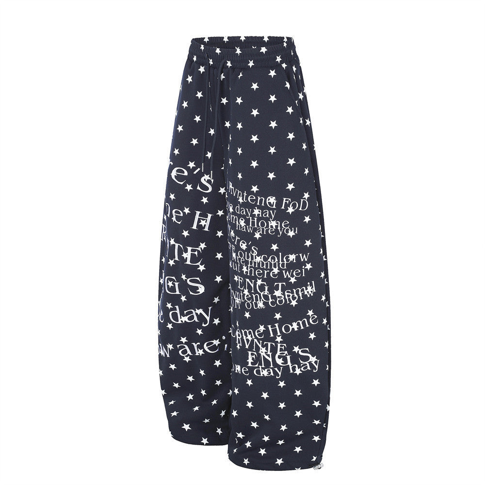 Wide-Leg Star & Letter Print Pants – Men's Hip-Hop Streetwear Baggy Fit