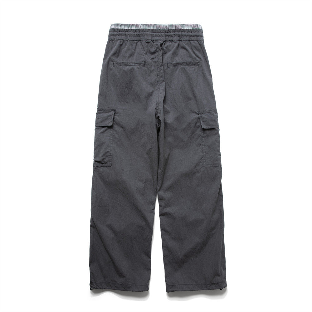 Men's Wide-Leg Cargo Pants with Double Waistband & Drawstring