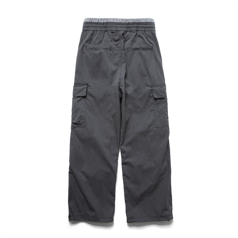 Men's Wide-Leg Cargo Pants with Double Waistband & Drawstring