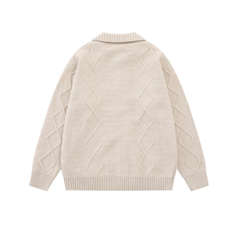 Cardigan en maille brodé de fleurs – Jacquard losanges boutonné