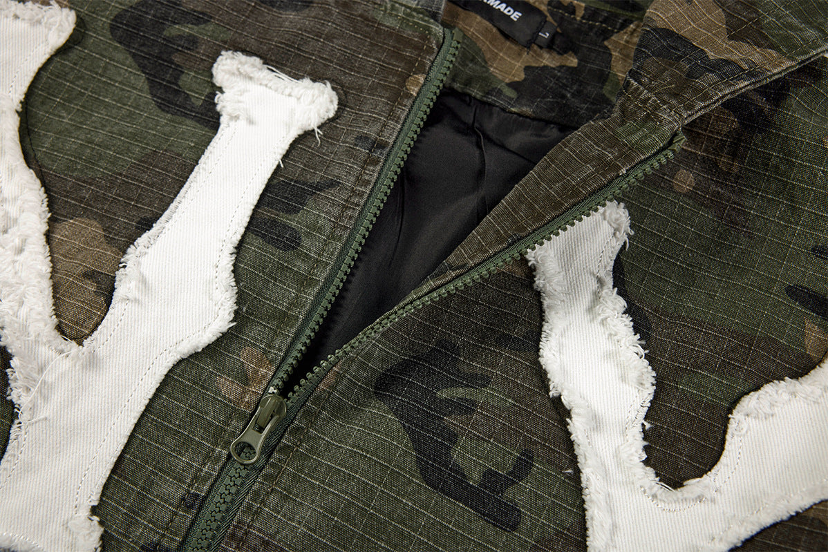 Camo NY Zip-Up Hoodie Jacket with Chenille Patch Letters