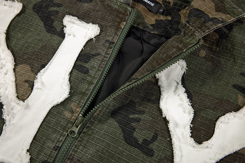 Camo NY Zip-Up Hoodie Jacket with Chenille Patch Letters