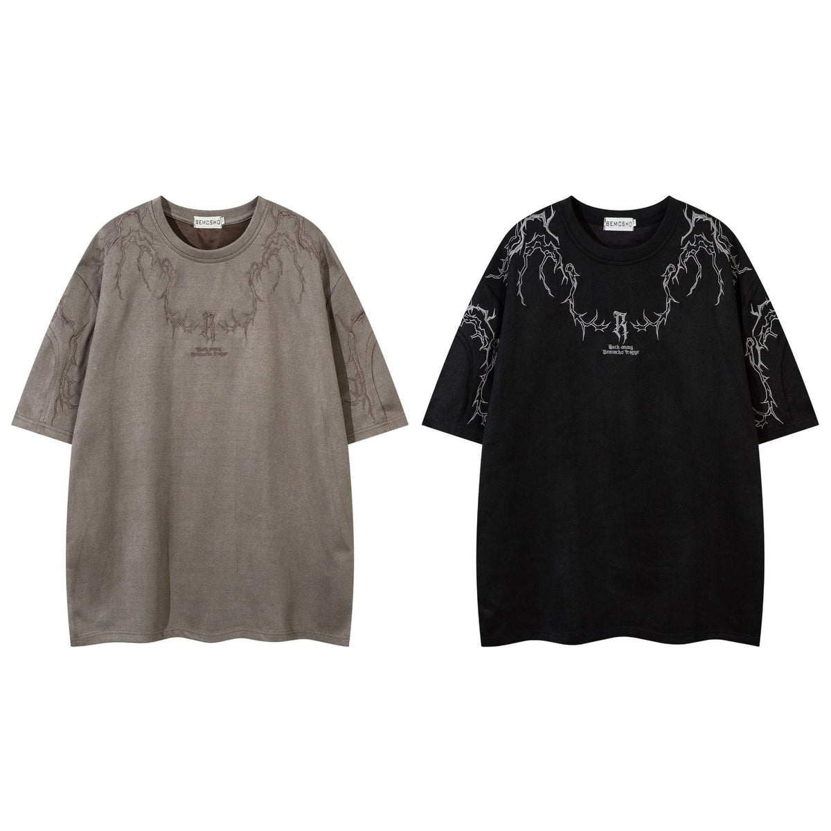 Oversized Gothic-T-Shirt mit Dornenstickerei – Kurzarmshirt im American-Streetwear-Stil