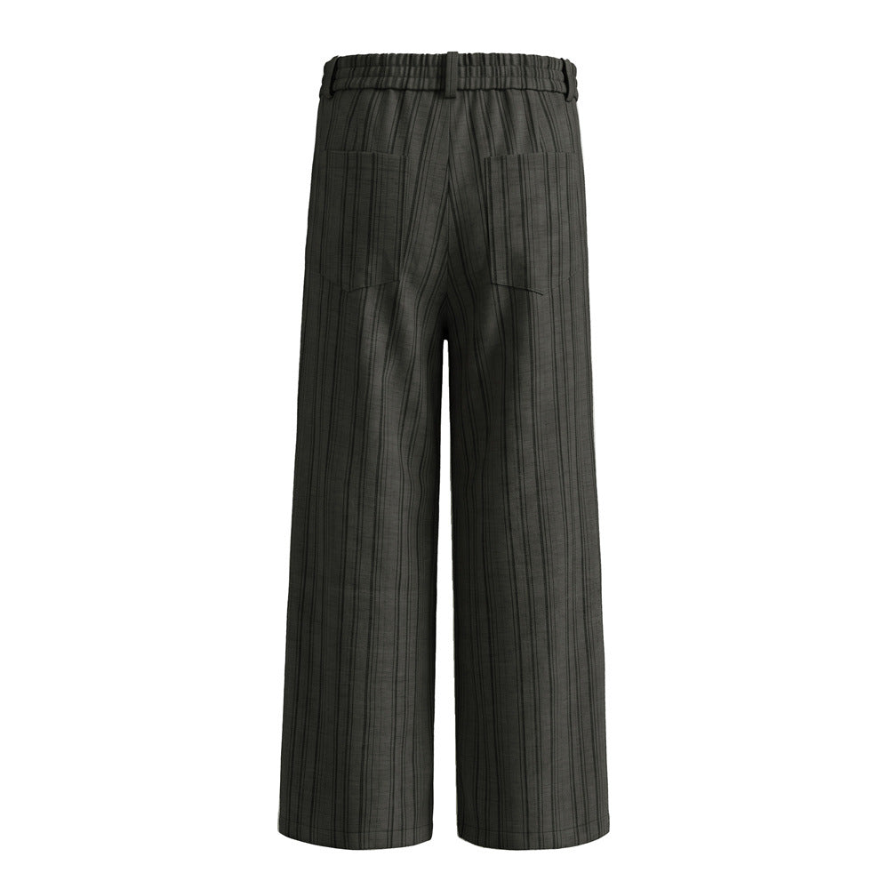 Pantalones de pierna ancha de rayas con pinzas – Corte relajado y cierre frontal de botones