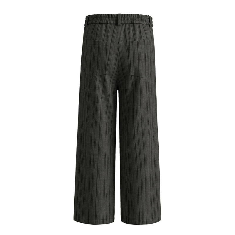Pantalones de pierna ancha de rayas con pinzas – Corte relajado y cierre frontal de botones