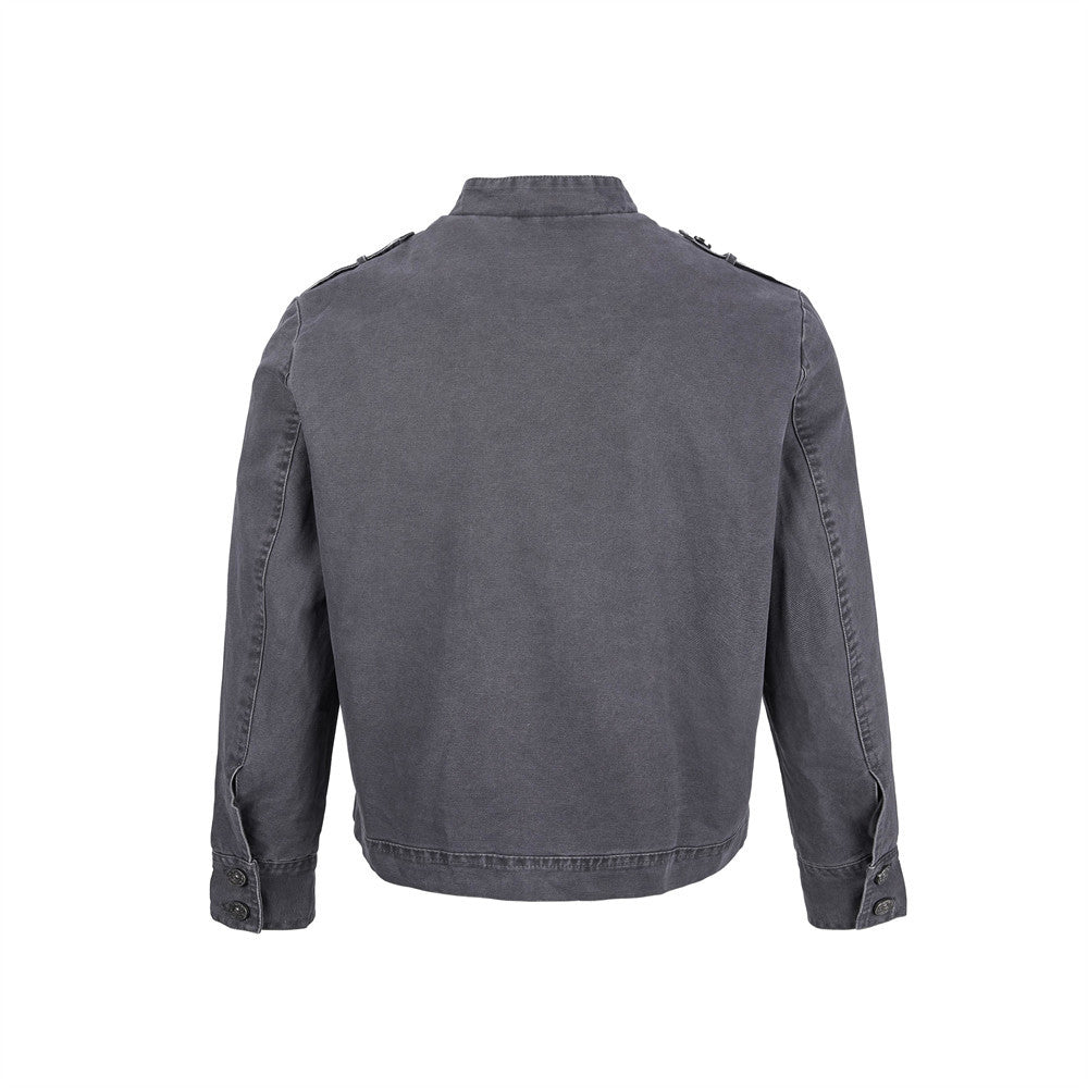Men's Vintage Military Double-Breasted Zip Jacket with Stand Collar