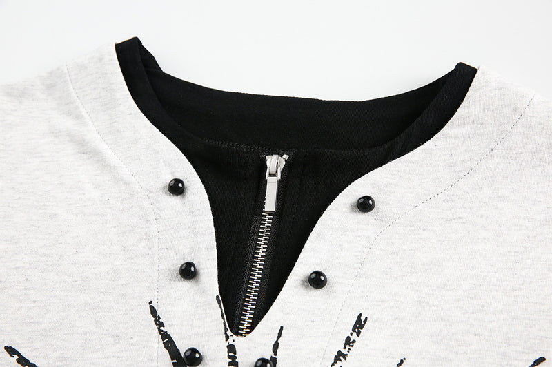 T-shirt graphique manches longues avec col zippé à rivets – Imprimé Black Energy CHN