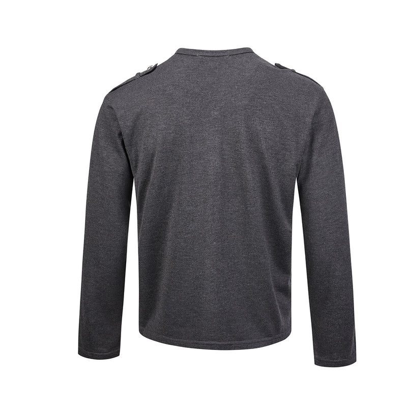 Men's Military-Style Henley Long Sleeve Shirt with Chest Pockets & Epaulettes