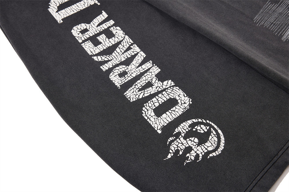 Wide-Leg Sweatpants with Cracked Letter Print and Lightning Graphic