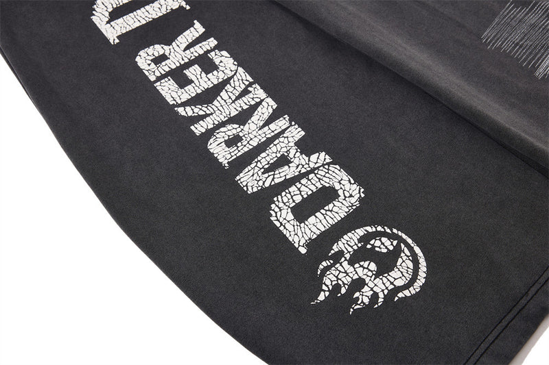 Wide-Leg Sweatpants with Cracked Letter Print and Lightning Graphic