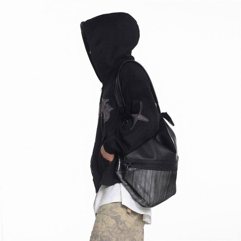 Baggy Zip Up Hoodie with Letter Appliqué — Oversized Streetwear Zip Hoodie