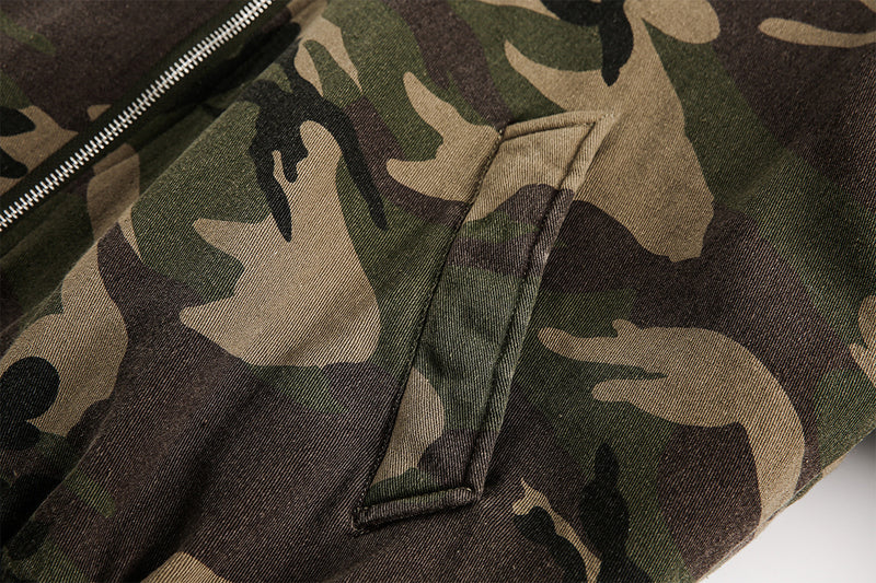 Blouson bomber homme camouflage doublé en fausse fourrure avec capuche
