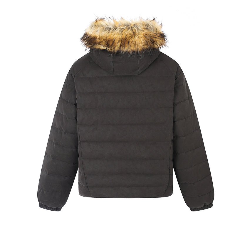 Quilted Puffer Jacket with Faux Fur Trim Hood