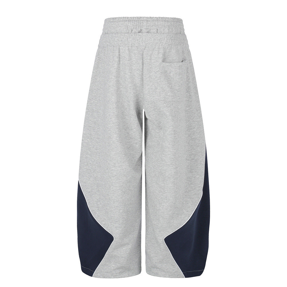 Colorblock Wide-Leg Sweatpants with Eagle Emblem & Faux Double Waistband