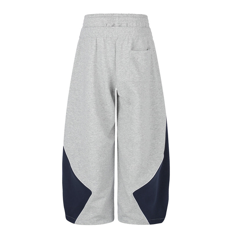 Colorblock Wide-Leg Sweatpants with Eagle Emblem & Faux Double Waistband