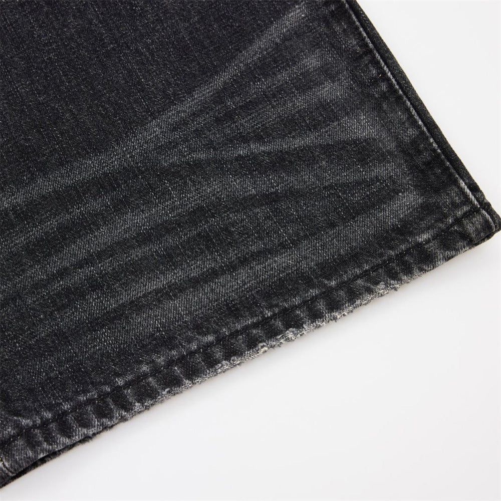Wide-Leg Baggy Jeans – Washed Black Grey Vintage Straight-Cut Denim