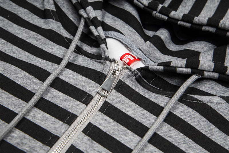 Striped Zip-Up Hoodie with Letter Graphic Print