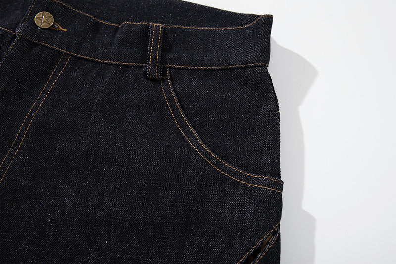 Vaqueros baggy negros con inserciones de estampado de leopardo y corte de pierna ancha