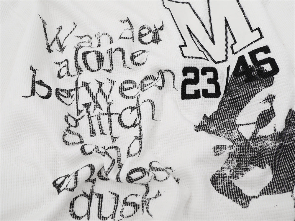Herren-Langarmshirt mit Grafik – Oversize-Streetwear-Shirt aus Waffelstrick mit Schriftprint