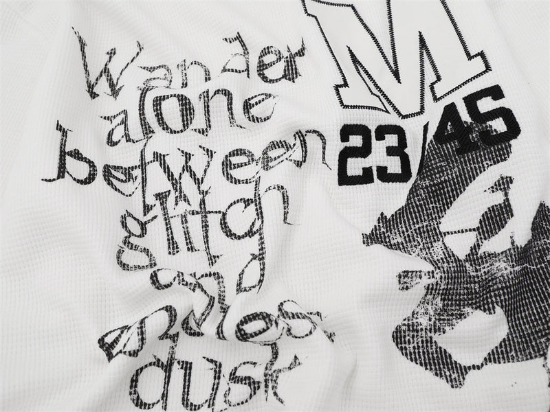 Herren-Langarmshirt mit Grafik – Oversize-Streetwear-Shirt aus Waffelstrick mit Schriftprint